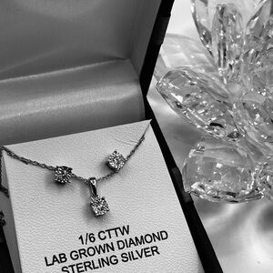 NWT Sterling Silver 1/6 cttw Lab Grown Diamond Necklace and Earring Set.